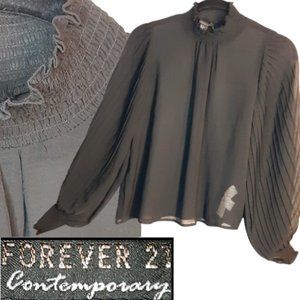 Mock neck pleated puff sleeve top